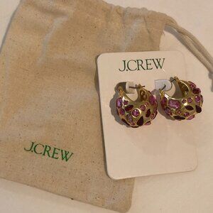 J. Crew Red and Pink Crystal Chunky Hoops